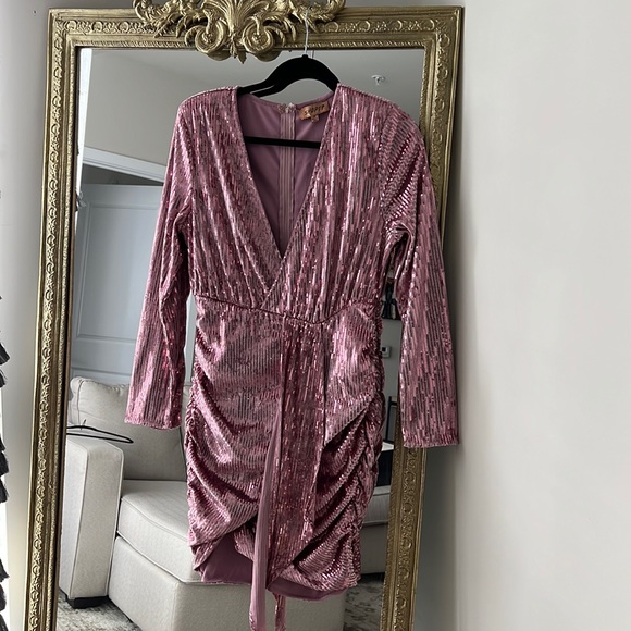 Pink Velvet/Sequin Mini Dress - Picture 3 of 4